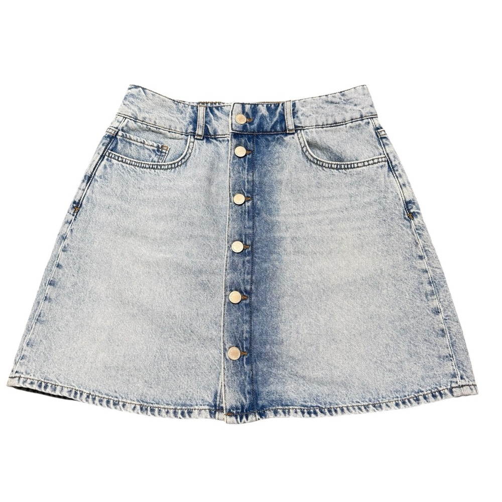 TRIARCHY Ms. Louisiana Mid-thigh Button-up A-line Denim Skirt Light Wash A-Line